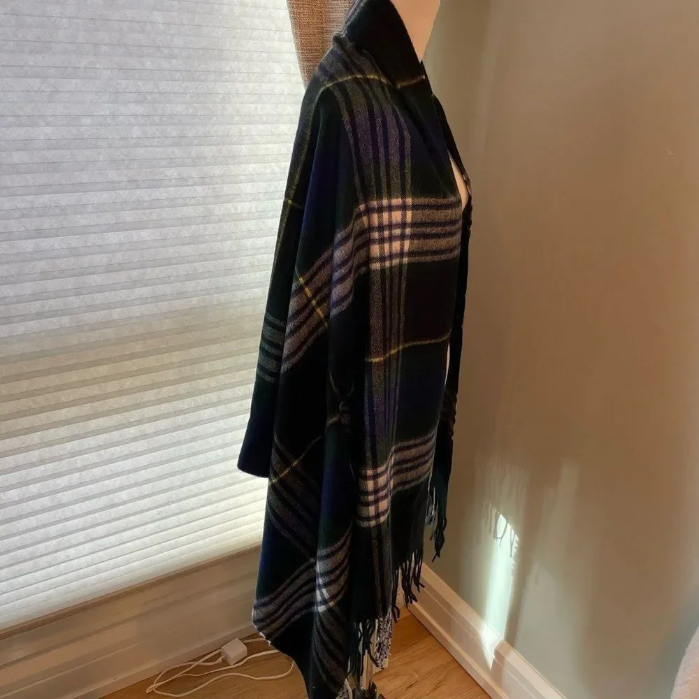 J. Crew Navy Forest Green Tartan Plaid Cape Scarf Retired Print Gift Holiday Chr - Picture 4 of 8